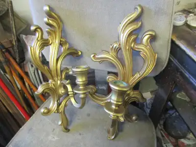 1970s MID CENTURY MODERN HALLWAY CANDLE HOLDERS $20 A SET SYROCO, View more