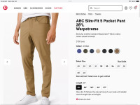 New!!!  Lululemon - ABC Slim-Fit 5 Pocket Pant - 30"waist x 28"L