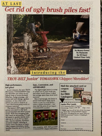 1989 Troy-Bilt Junior Tomahawk Chipper/Shredder Original Ad