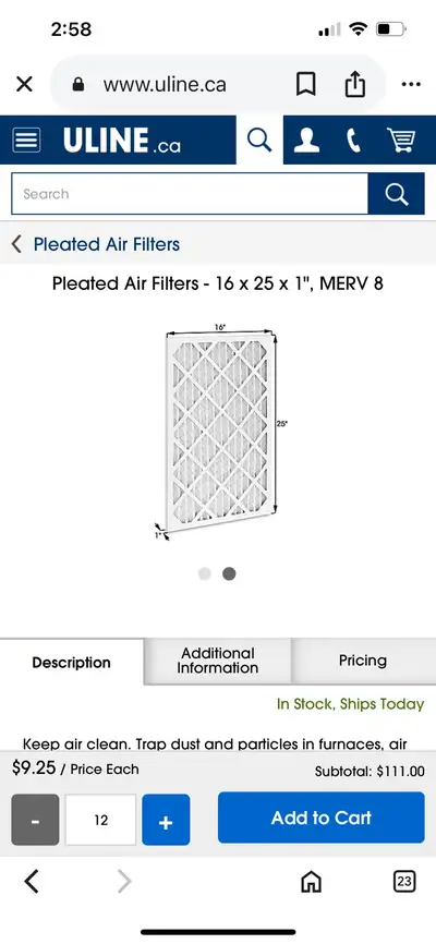 16x25x1 (total 10) pleated air filters for furnace, View more