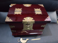 Vintage Rosewood Chinese Jewelry Box with Brass