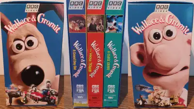UP FOR SALE; WALLACE & GROMIT BOX SET - 3 VHS AWARD WINNING ANIMATED SHORT FILMS 1996 - BBC VIDEO, A...