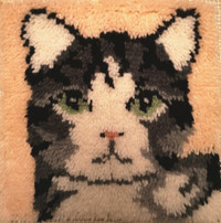 Completed Latch Hook Cat for Square Pillow
