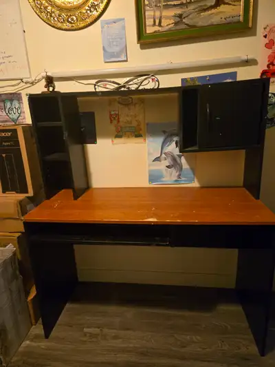 moving and downsizing - Wooden desk for sale Paid over 250 - asking $25.00 or best offer open to res...