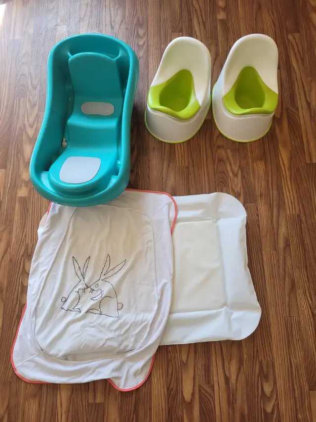 Infant bath tub, potties, changing mat