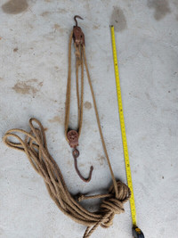 Vintage block and tackle with rope