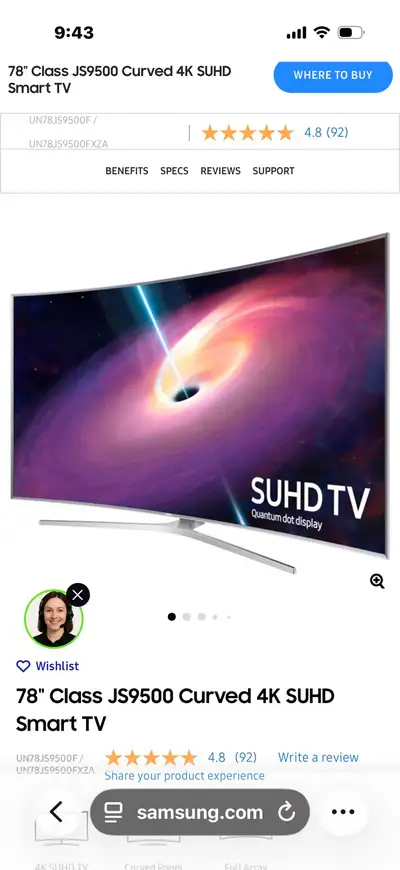 Samsung 78 curved tv. mint condition. , View more