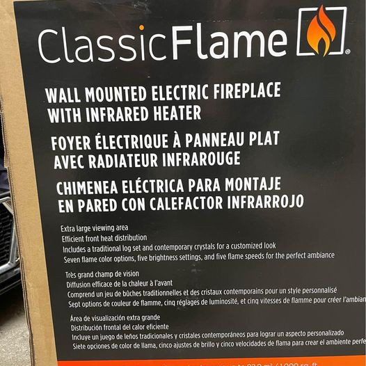 Electric Fireplace Classic Flame 42" Wall-Mount Infrared Heater in Cabinets & Countertops in Kitchener / Waterloo - Image 3