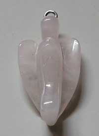 Natural Hand Carved Rose Quartz Crystal Angel Wings Pendant 