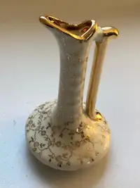 Ivory Porcelain Floral Bud Vase/Mini Pitcher with Gold Detail