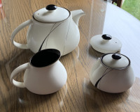Denby Oyster Strands Retro Mid Century Teapot, cream and sugar