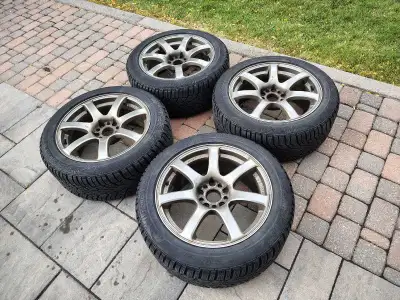 Was for a Subaru STI 2011 model Sold car, kept the winter tires, hardly used. Still good tred left....