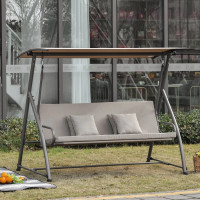  3-Seat Outdoor Patio Swing Chair, Converting Flat Bed, Canopy S