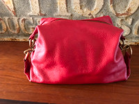 Danier Red Leather Zippered Sack Purse