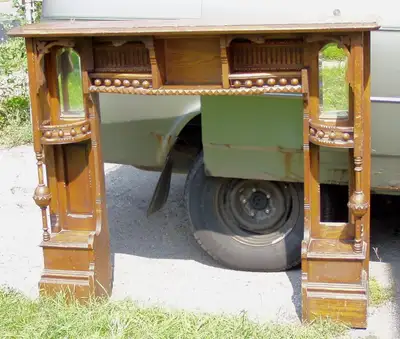 Antique Arts and Crafts Oak Fireplace w Multiple Display Shelves, View more