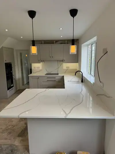 Premium Calacatta Quartz Peninsula & Countertops Sale, View more