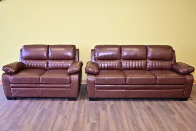 New brown leather sofa & love seat.Free delivery & sofa disposal, View more