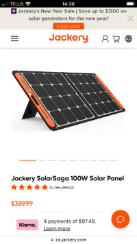 Panneaux solaires Jackery SolarSaga 100 (100w) pour génératrice