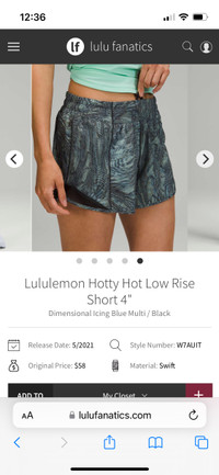 Lululemon Hotty Hot Short Low Rise Short 4” size 4T