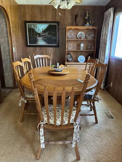 Oak Dining Room Table, ,Six Chairs and Hutch, View more