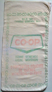 Antiquité. Collection. Poche de coton. CO-OP Semence. Québec L