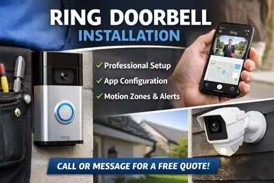Ring / Alarm.com / video   doorbell installation + setup, View more