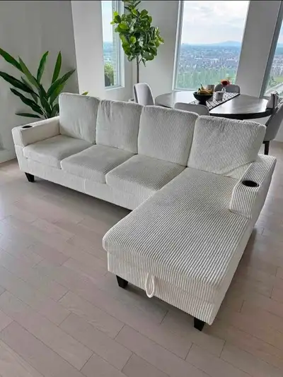White Corduroy Sectional Sofa, View more