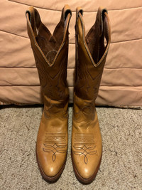 Vintage BOULET 0801 Tan Brown Leather Cowboy Boots-size 8