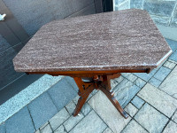Vintage Mahogany Parlour Table (Marble Top; c. 1940s)