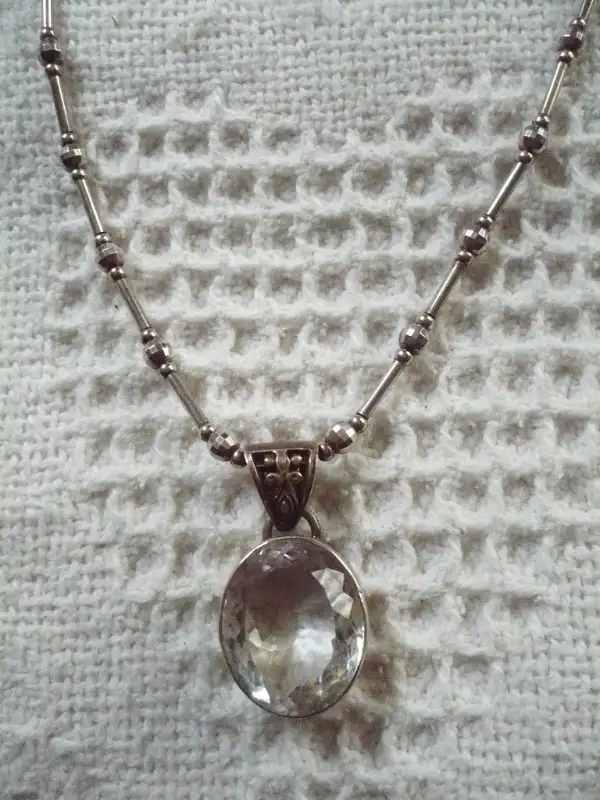 ART DECO ROCK CRYSTAL 925 PENDANT W/ 925 EXQUISITE ITALIAN CHAIN63010223161601121
