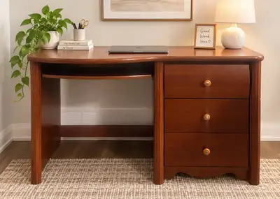 Wood Finish Computer Desk – 3 Drawers & Keyboard Tray, View more