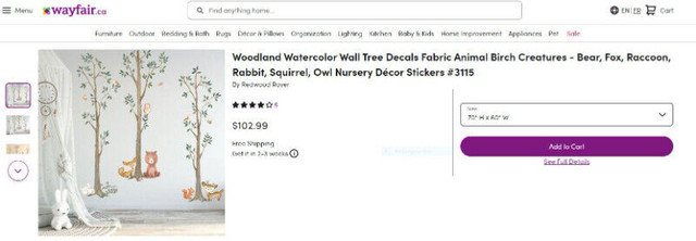 NEW Woodland Watercolor Wall Tree Decals Fabric Animals 90”x 90” in Home Décor & Accents in City of Toronto - Image 3