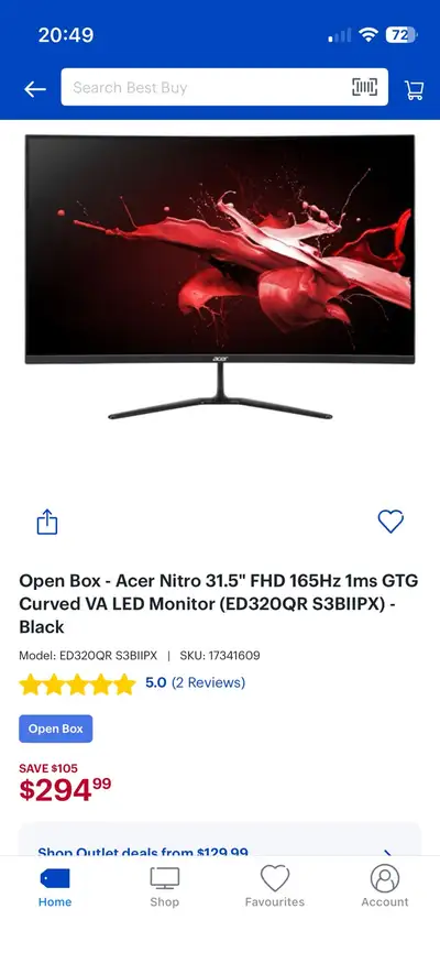 Acer 32 inch monitor with 165 Hz , View more