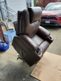 Reclining massage chair with heater and exit assist