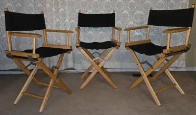 Three Wooden Director's Chairs $100 each, View more