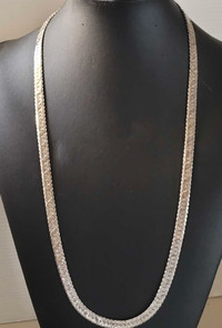 925 Sterling Silver 7mm - 24.4" Long Herringbone Chain Necklace 
