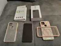Google Pixel 5 with cases and screen protectors