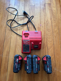 4 Milwaukee m-18 REDLITHIUM 2.0 batteries w/charger