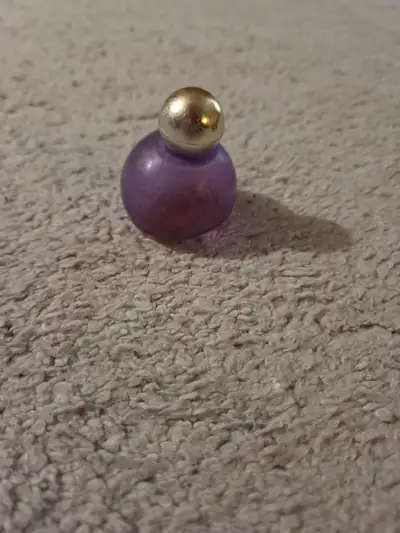 Vintage Art Deco Purple Glass Perfume Bottle w/Gold Cap, 1.5x2", View more