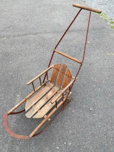 Kalamazoo? Child Push Sleigh Good condition Steel runners.