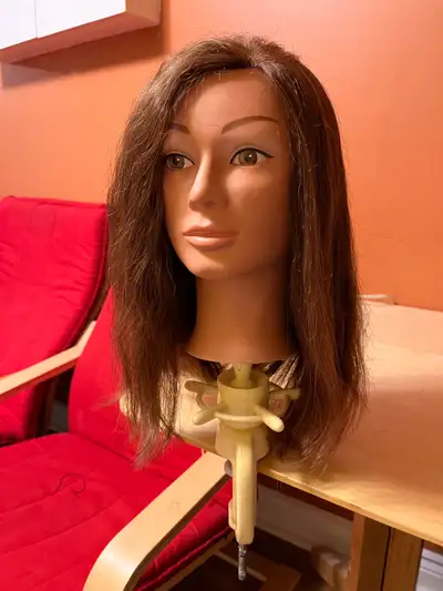 This hairdressing mannequin head comes with a clamp for secure positioning and features brown hair,...