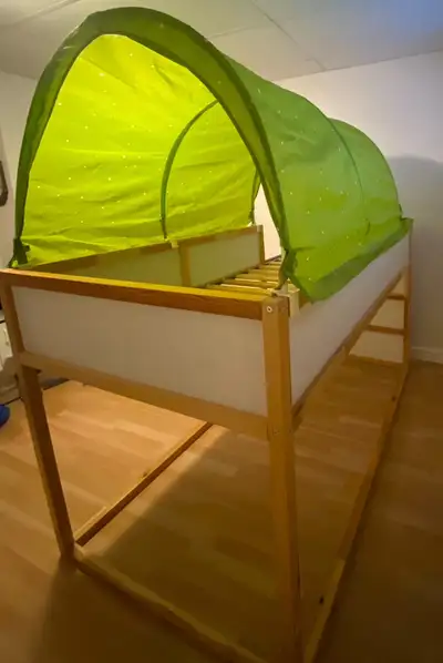 Twin Sz reversible bunk bed with tent dropoff $, View more
