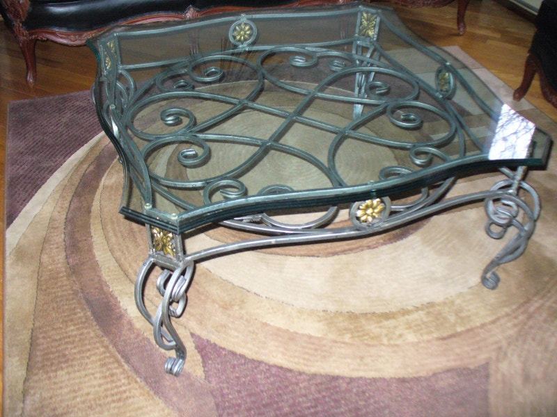 TABLE BASSE DE SALON BASE EN FER DESSUS EN VERRE DE LUXE Art