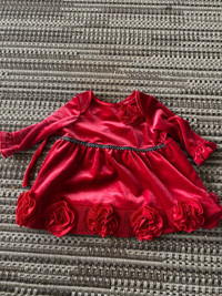 Baby girls red velvet rose dress size 6-9 months 