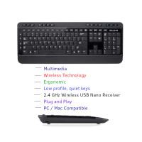WIRELESS USB Multimedia Keyboard For Desktop, Laptop, Netbook...