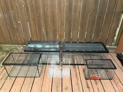 20 gallon fish tank with lid and hood lamp 80$ 10 gallon fish tank with lid 60$ 5 gallon fish tank 5...
