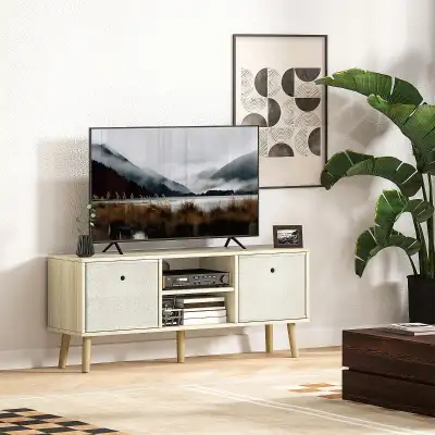 Modern TV Stand Cabinet with Foldable Drawers and Shelves, View more