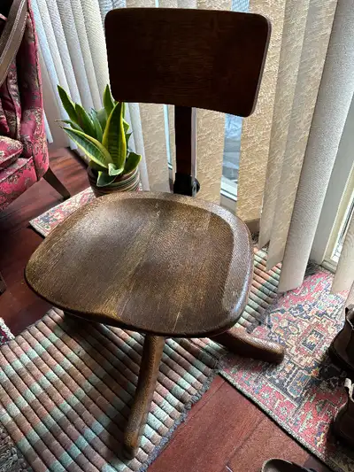 Antique wooden Swivel/tilt Pedestal Office/ Desk Chair, View more