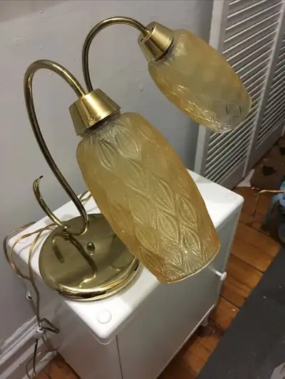 2 Mid Century Table Lamps with Thick Amber Lampshades - $230, View more
