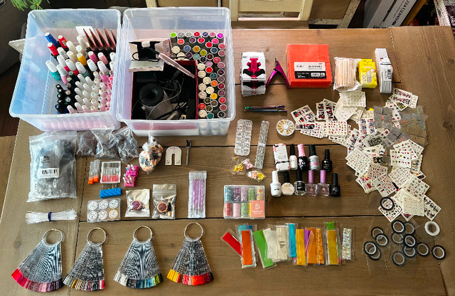 133 Gel Polish, 2 Grinders, Nail Art Supplies, 2 Shelves in Other in Strathcona County